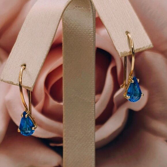 🔥$5/$25 Blue Drop Gold Wire Earrings - Picture 1 of 5